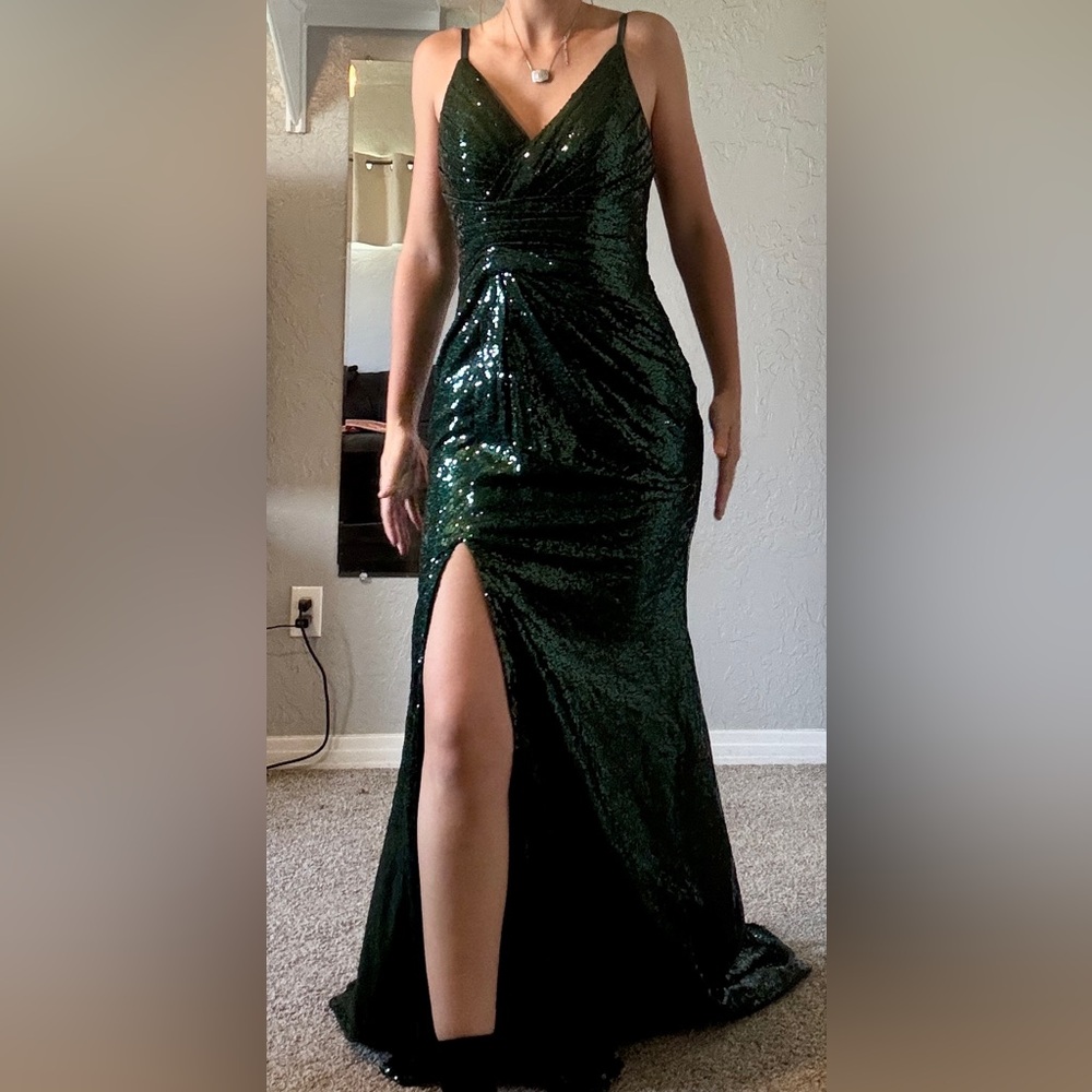 Lucy in the Sky Dark Green Sequin Prom Dress